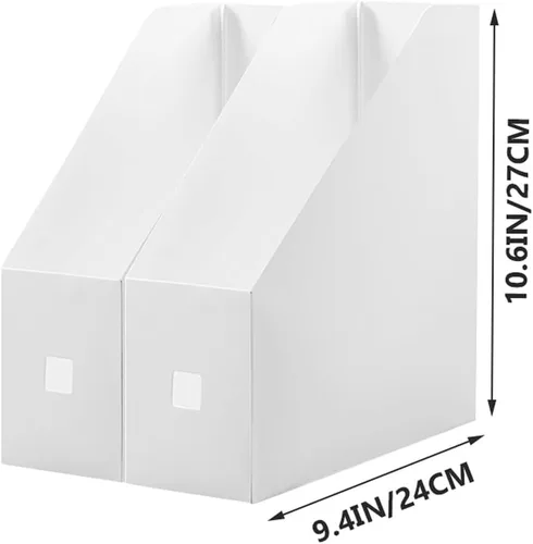 Vista 2 de 2 estantes de almacenamiento de archivos de plástico para organizador de escritorio, blanco, 20 pulgadas