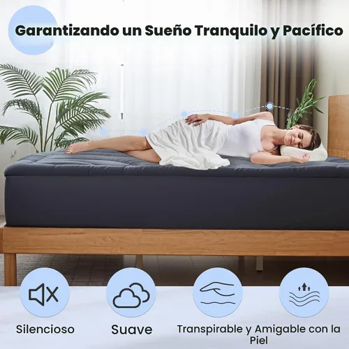Vista 2 de Protector de colchón impermeable tamaño individual, cubrecolchón acolchado ajustable tamaño individual, protector de colchón de cinco capas
