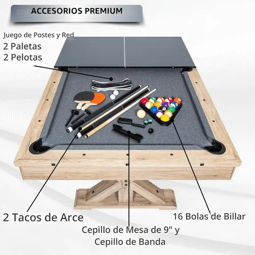 Vista 6 de Mesa de billar multijuego 3 en 1 de 7 pies con mesa de ping pong con mesa de ping pong con asiento de banco de almacenamiento doble. Incluye billar