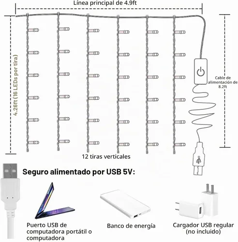 Vista 4 de CoziTech - Cadena de luces de hadas arcoíris con interruptor regulador táctil, luces de carámbano LED colgantes arcoíris para dormitorio de niñas