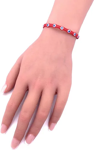 Vista 4 de Protectective - Pulsera delicada de mal de ojos para mujer, ajustable, de cuerda roja, regalo perfecto de San Valentín (mujer, 7.26), Algodón, sin