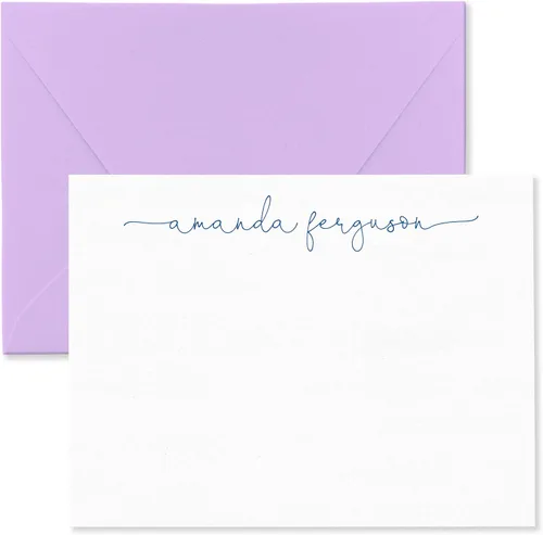 Vista 16 de Tarjetas de notas estacionarias personalizadas y sobres para mujeres con nombre en letra cursiva minúscula, elija colores de tinta y sobres