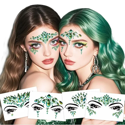 Vista 9 de Joyas faciales negras, tatuaje, calcomanías corporales, lágrimas, gemas temporales, calcomanías para Halloween, festivales, música, carnaval