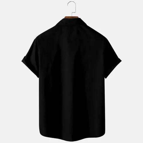 Vista 3 de Camisa de bolos para hombre, camisa de guayabera cubana para hombre, camisas casuales con botones, camisas de playa de manga corta, camisa hawaiana