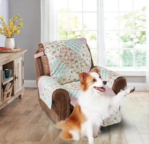 Vista 20 de Brilliant Sunshine Blue Toile Funda Acolchada con Quilted para Silla, 23 pulgadas de Ancho de Asiento, Protector de Muebles Antideslizante, Correa