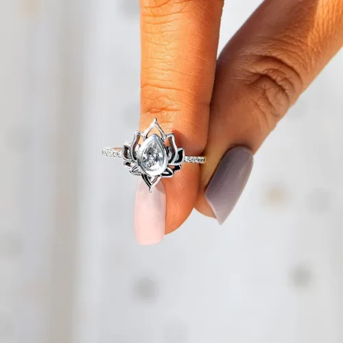 Vista 6 de OVNMFH Anillo de loto Begin Again S925, anillo de loto del mismo nombre de la misma niña, sin barro, sin loto, regalos de joyería para mujeres