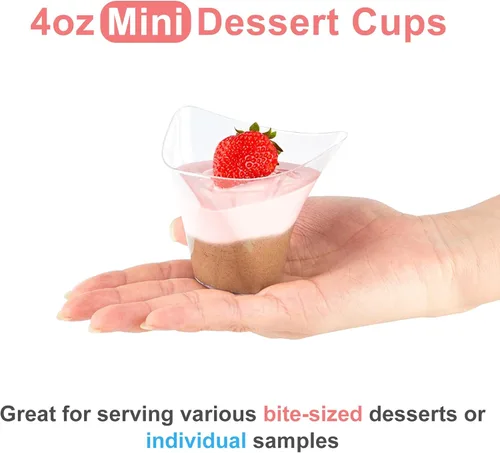 Vista 9 de Mini tazas triangulares de postre con cucharas, 4 onzas, paquete de 50