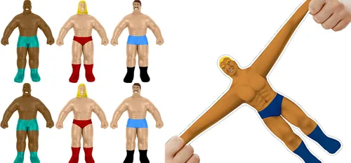 Vista 8 de JA-RU Super Elastic Wrestlers (3 luchadores) - Figura de acción clásica retro blanda para niños y adultos, juguetes para niños. Juguete