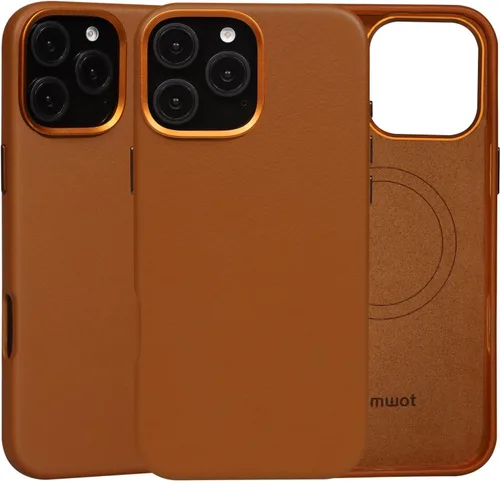 Vista 18 de Funda de cuero genuino para iPhone 13 Pro, cuero de grano completo, compatible con MagSafe y carga inalámbrica, bisel de la cámara con botones
