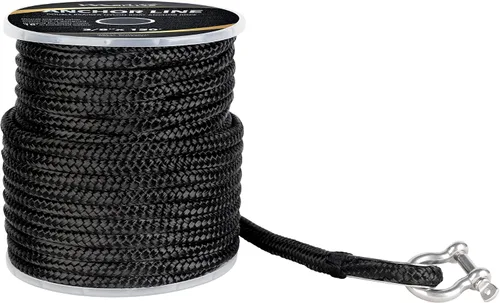 Vista 3 de MARINE SYSTEM Made - Cuerda de anclaje de nailon de 3/8 pulgadas, 100 pies, 150 pies, color negro y gris, cuerda de anclaje doble trenzada con dedal