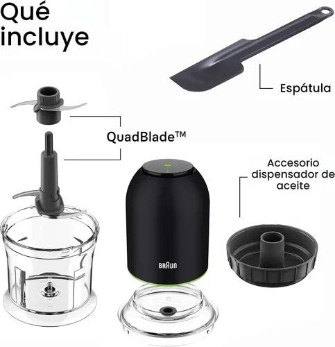 Vista 6 de Braun CH3012BK EasyPrep™ Mini procesador de alimentos, 4 tazas, negro Marca #1 de batidora de mano, picar, picar, hacer puré, triturar, control