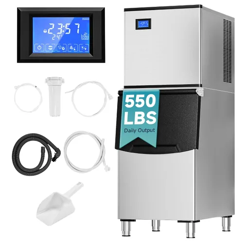 Vista 12 de EUHOMY Máquina comercial para hacer hielo, 1000 libras/24 horas, máquina de hielo industrial con contenedor de almacenamiento de 300 libras, lista