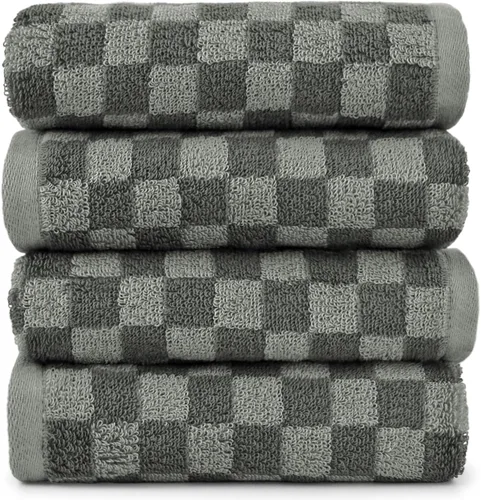 Vista 9 de Jacquotha Paquete de 4 toallas de mano suaves, juego de toallas faciales a cuadros verdes para baño, toallas de cocina decorativas de secado rápido