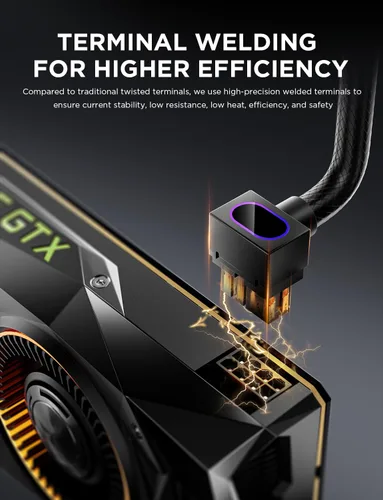 Vista 5 de AsiaHorse Hydrus-8PIN GPU PSU Cable de Extensión ARGB Luz, Cable de Extensión de Energía de Cobre de Diseño Minimalista Integrado, 2000W Potencia