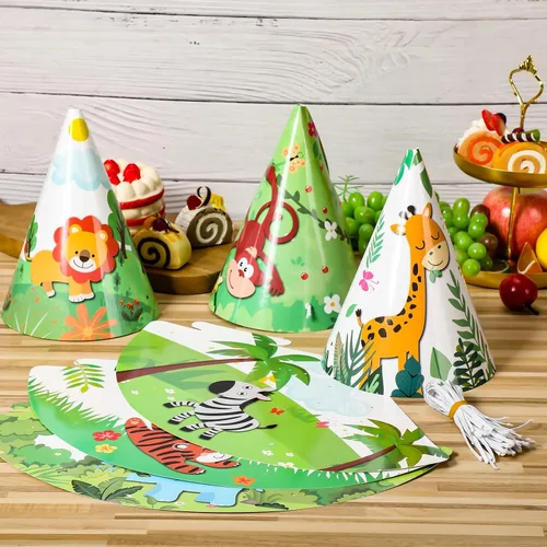 Vista 3 de 30 sombreros de fiesta de animales para niños, sombreros de cono de cumpleaños de safari, 6 x 7.87 pulgadas, suministros de fiesta de cumpleaños