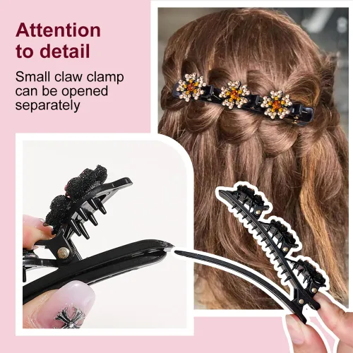 Vista 6 de 4 piezas de pinzas de pelo con cristales brillantes trenzadas para niñas, 2025 pinzas de pelo para mujeres, pinzas de pelo para cabello fino, grueso