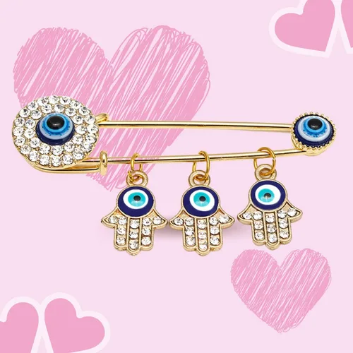 Vista 3 de Allah musulmán turco de mal de ojo Hamsa mano de Fátima broche alfileres joyería regalo