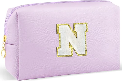Vista 76 de URSKYTOUS Regalos para niñas, bolsa de maquillaje con inicial, bolsa de cosméticos personalizada con cremallera, bonita bolsa de aseo de viaje, Azul