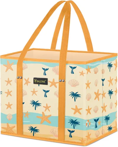 Vista 12 de BALEINE 1 paquete de bolsas reutilizables para comestibles, bolsas de compras plegables para comestibles con parte inferior reforzada y asas Follaje