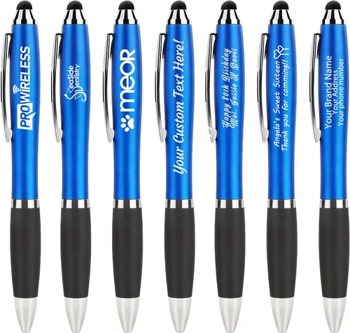 Vista 15 de 100 bolígrafos con logotipo personalizado con punta de lápiz capacitivo, bolígrafos de acción de clic Negro