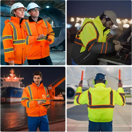 Vista 2 de TICONN Waterproof Safety Bomber Jacket, Winter Rain Jacket Hi Vis Reflective, ANSI Class 3 Work Rain Coat
