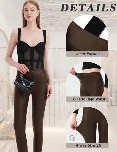 Vista 4 de Tapata Leggings de yoga de piel sintética de 252729 pulgadas para mujer, pantalones de cintura alta, pantalones pequeños para entrenamiento