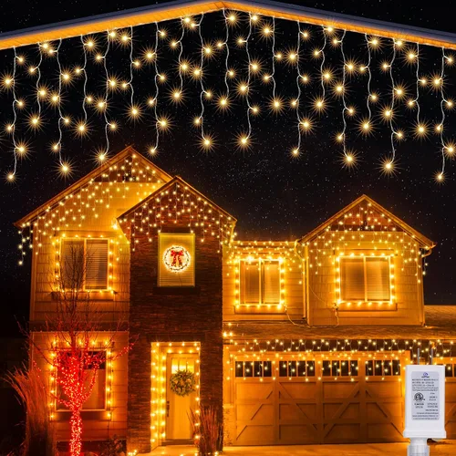 Vista 9 de Joomer Luces de carámbano de Navidad – Cadena de luces de 19 pies para exteriores impermeable, 8 modos de temporizador, conectable, tira de luces