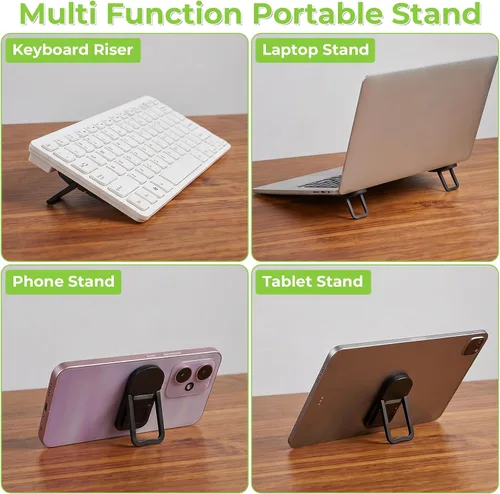 Vista 4 de Skrfren Soporte portátil para laptop, 2 ángulos de inclinación, 2 piezas autoadhesivas, plegables, elevadores de teclado, color negro, ABS, mini