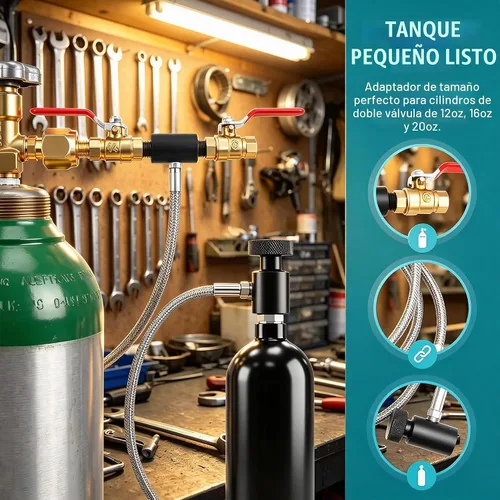 Vista 4 de Paintball - Estación de recarga de tanques de CO2, adaptador de llenado de cartuchos de CO2, manguera de conector de acero inoxidable para tanques