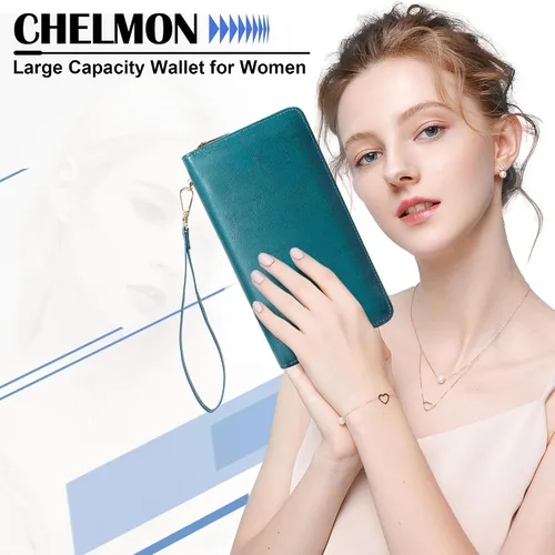 Vista 25 de Chelmon - Monedero para mujer de cuero genuino con bloqueo de señal RFID, para tarjetas de crédito
