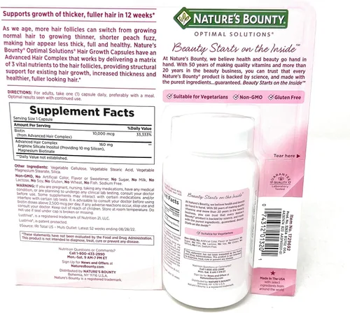 Vista 3 de Suplemento para el crecimiento del cabello Nature's Bounty, 1 por día, clínicamente demostrado para apoyar un cabello más grueso y abundante