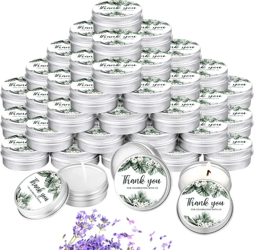 Vista 23 de MTLEE 50 piezas de velas de boda azules florales, regalos de favores para invitados, 1 oz de cera de soja con aroma a lavanda, velas aromáticas