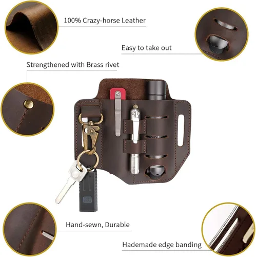 Vista 3 de Funda de cuero EDC, organizador de bolsillo de cuero multiherramienta