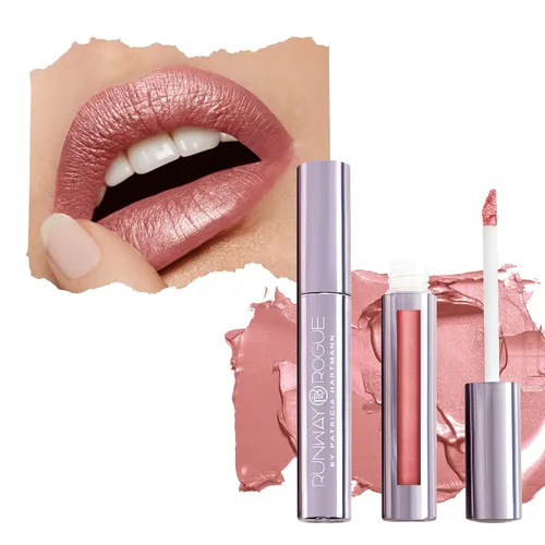 Vista 10 de Runway Rogue Lápiz Labial Líquido de Seda Glam, Lápiz Labial de Larga Duración Rosa Helado-Limonada, ‘Call Sheet