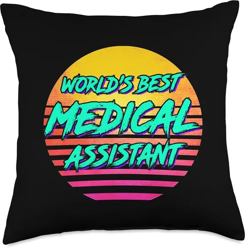Vista 5 de Funny Medical Assistant Nursing Apparel Funny Worlds Best Medical Assistant Retro 1980s CMA - Almohada de tiro CMA, 16 x 16 pulgadas, multicolor