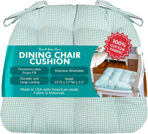 Vista 23 de Barnett Home Decor Ticking Stripe Berlin Blue - Almohadilla para silla de comedor con lazos, tamaño mediano 18, relleno de espuma de látex, lavable
