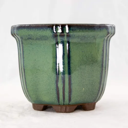 Vista 2 de Maceta Shohin para bonsái con malla, hexagonal, color verde oscuro, 4.25 x 4.25 x 3.25 pulgadas