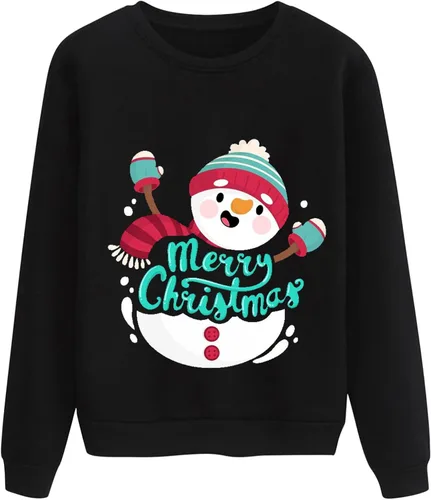 Vista 2 de SDGF Sudaderas de Navidad con cuello redondo y manga larga para mujer, estilo casual, holgada, para Navidad, 08-negro, L