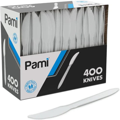 Vista 8 de PAMI Tenedores de plástico desechables de peso medio, color blanco, paquete a granel para fiestas, 400