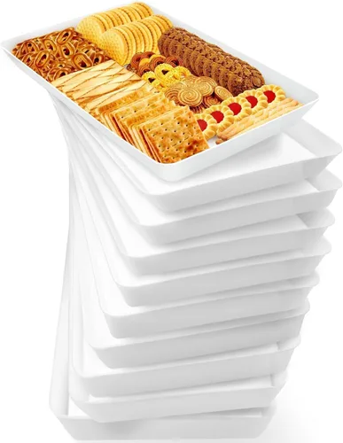 Vista 15 de WOWBOX 4 bandejas de servir para entretenimiento, platos para servir aperitivos, frutas, galletas, postres, bandejas de plástico reutilizables