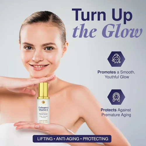 Vista 4 de Suero facial de colágeno y vitamina E, probado por dermatólogos, antienvejecimiento, cuidado de la piel coreano, hidrata, reafirma y suaviza