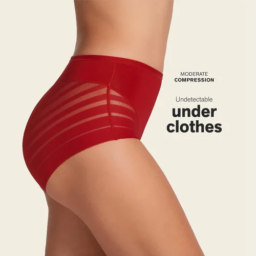Vista 2 de Leonisa Ropa interior invisible de cintura alta con control de abdomen para mujer, ropa interior de encaje a rayas
