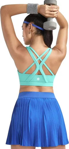 Vista 3 de RUNNING GIRL Brasier deportivo para mujer de alto soporte, espalda cruzada acolchada, brasier deportivo con tirantes delgados, brasier de yoga