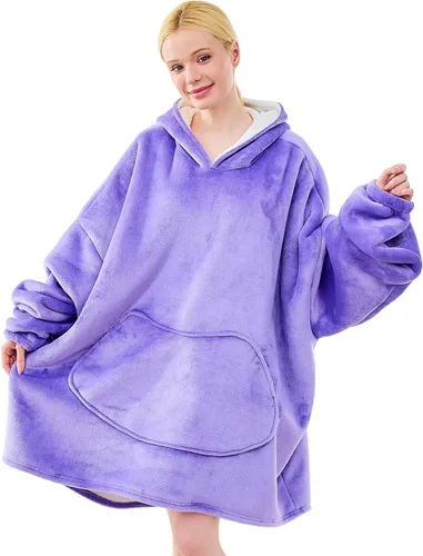 Vista 13 de Moinlizy - Sudadera con capucha tipo manta extragrande, portátil con capucha y bolsillo, de grueso sherpa, para mujeres y hombres adultos