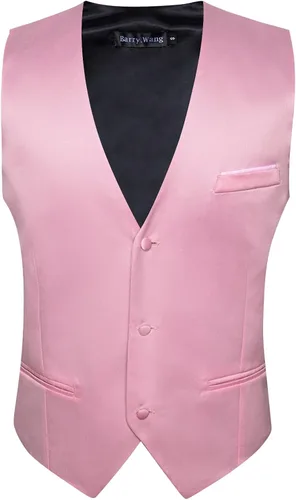 Vista 4 de Barry.Wang Chaleco para hombres de negociosocio, traje de traje, chalecos con cuello en V, 2 bolsillos, para boda, fiesta, esmoquin, chaleco de satén