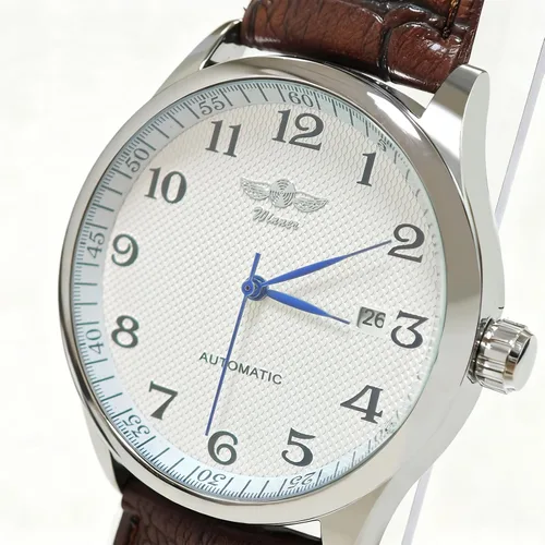 Vista 7 de Gute Reloj para hombre, esqueleto mecánico, steampunk, automático, automático, números arábigos, manos azules, marrón, cuero sintético, reloj