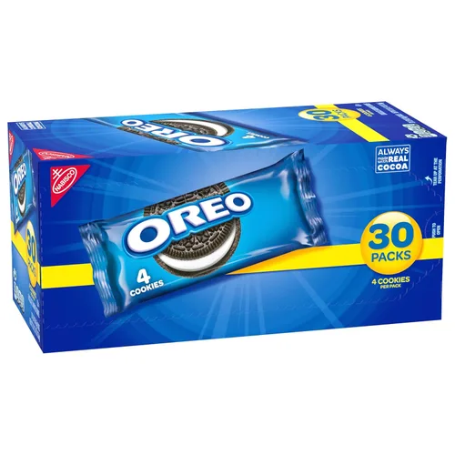 Vista 15 de OREO Galletas sándwich de chocolate, 120 paquetes de bocadillos (4 galletas por paquete, 4 cajas)