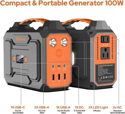 Vista 5 de Estación de energía portátil con panel solar plegable de 40W, generador de energía solar de 100W con paneles, toma de corriente de 110V AC, banco