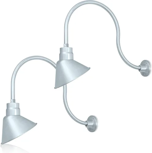Vista 13 de Lámpara de señal de cuello de cisne de acabado galvanizado de 10 pulgadas con brazo de extensión de 22 pulgadas de largo, aplique de pared
