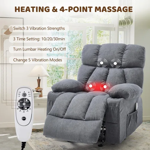 Vista 3 de Rocker - Silla reclinable para sala de estar con masaje por vibración y Gris